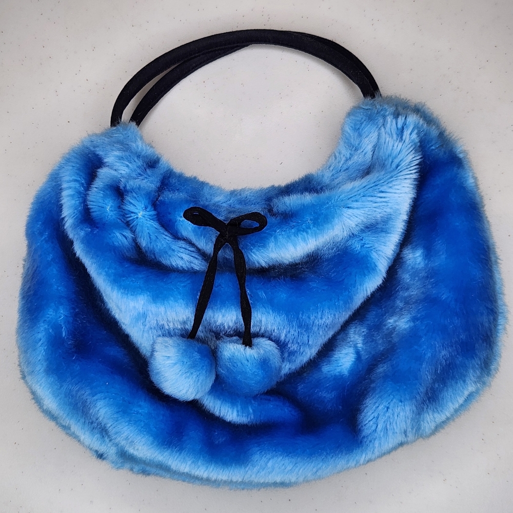 Blue Faux Fur Women's Shoulder Bag Fluffy Y2k Aesthetic